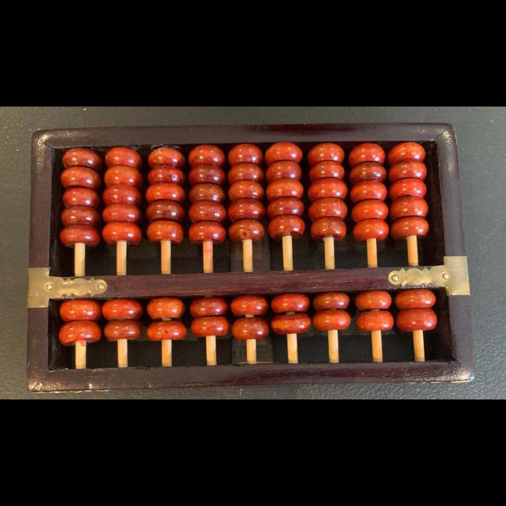 Vintage Red Lion Abacus Wood and Brass Made in China 63 Beads 7.5” x 4.5”